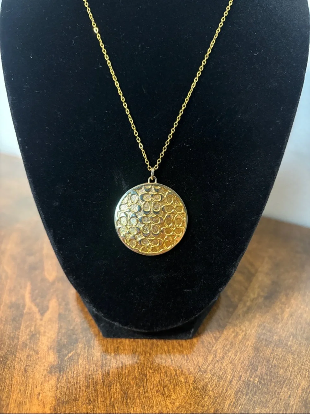 COACH Gold-Tone Circular C logo Pendant Necklace: 925 stamped chain - Picture 8 of 9